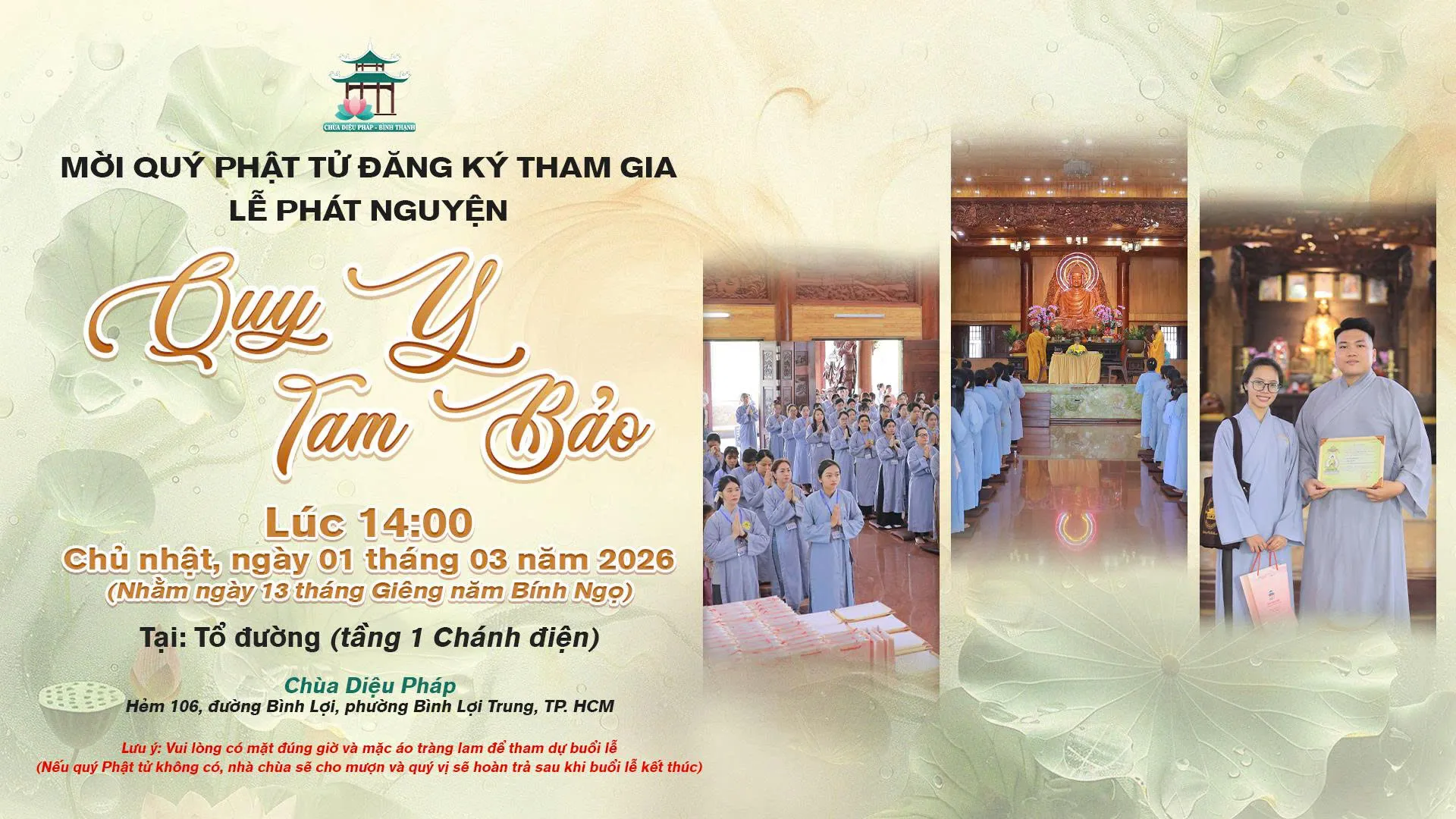 ĐĂNG KÝ PHÁT NGUYỆN QUY Y TAM BẢO NHÂN ĐẠI LỄ NGHINH XUÂN NĂM 2026